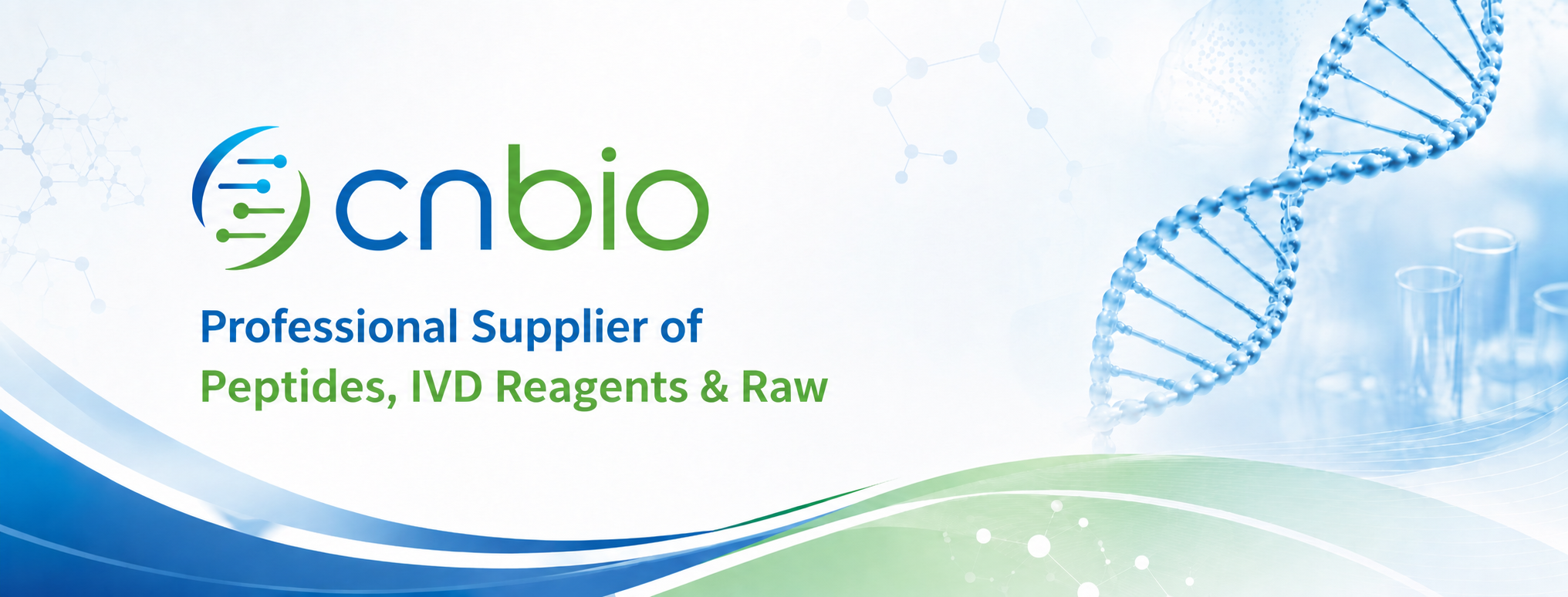 CNBIO biotechnology banner with DNA helix and laboratory environment