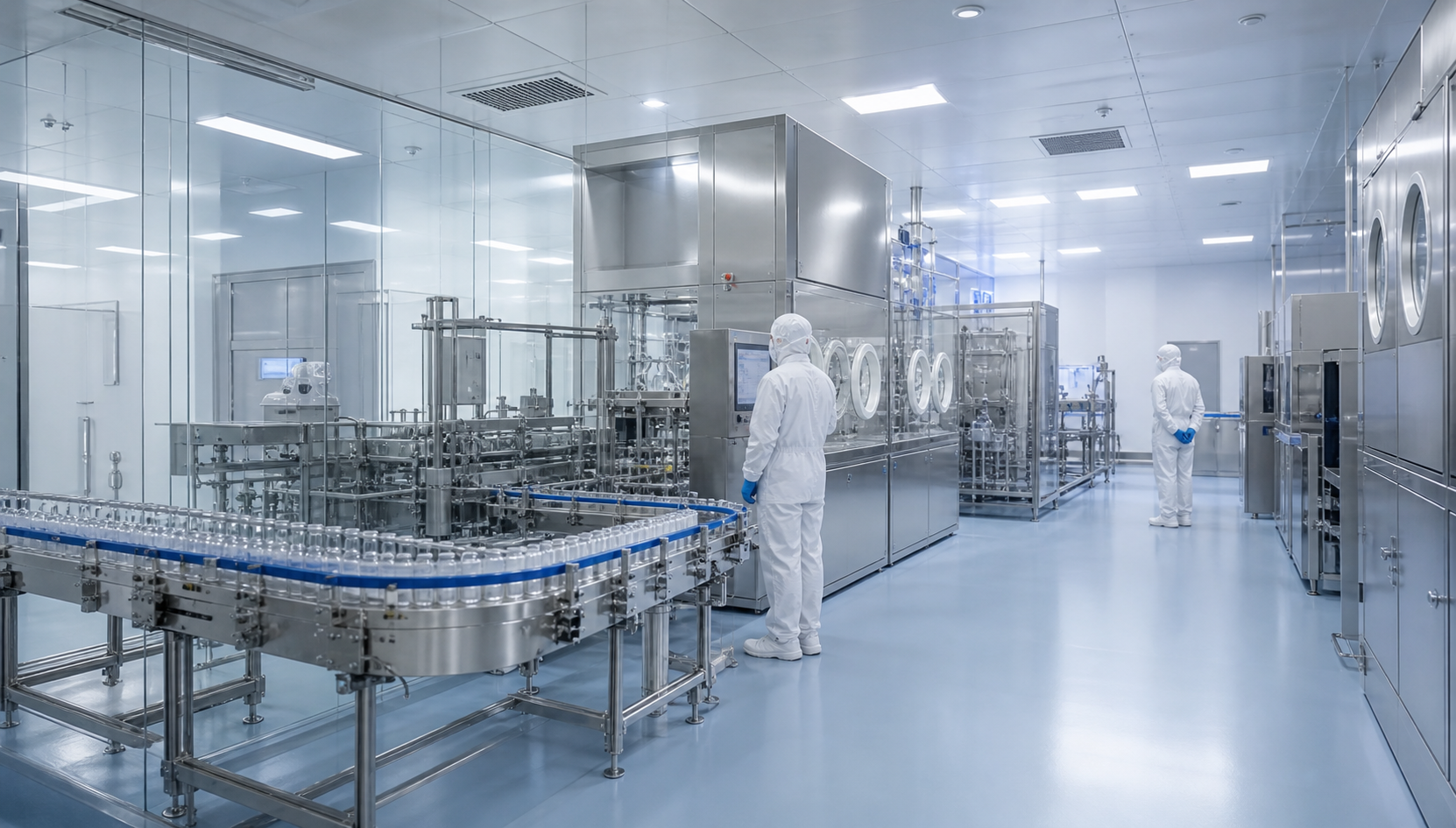Aseptic vial filling and lyophilization preparation line