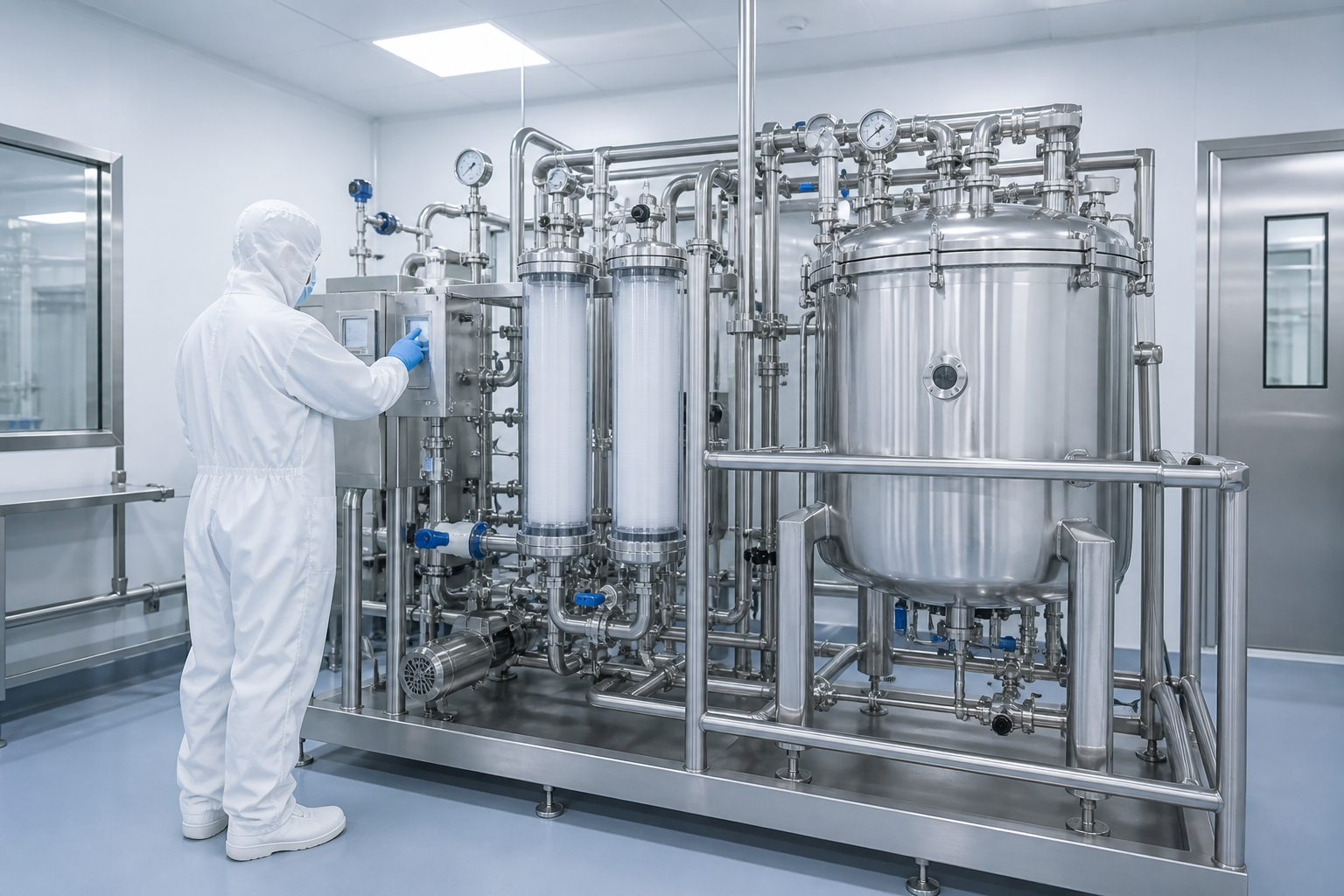 Sterile membrane filtration process in a pharmaceutical cleanroom